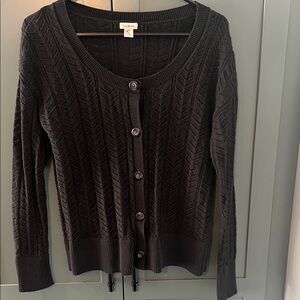 LL Bean Black Cotton Cardigan Scoop Neck Sz Med